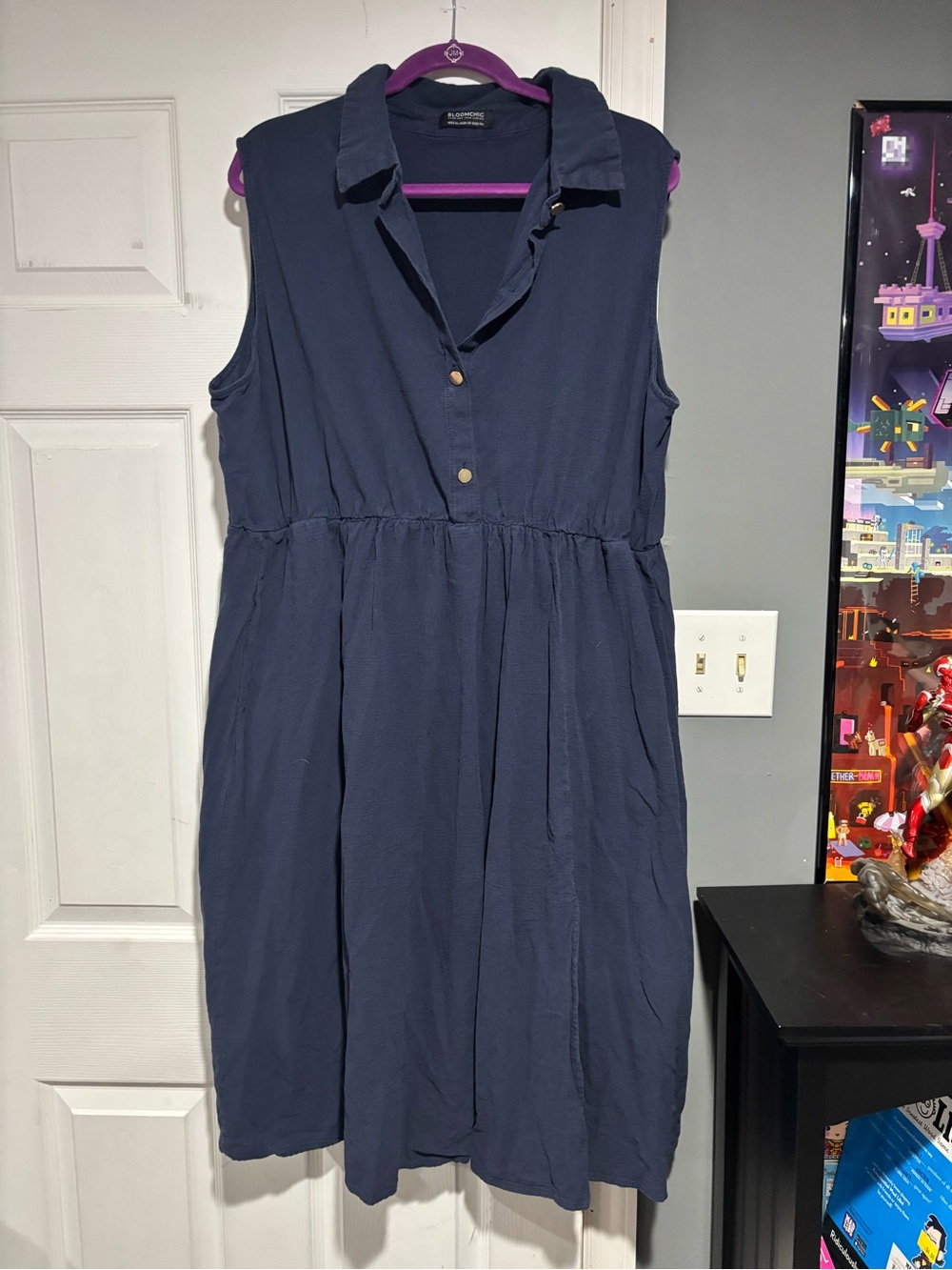 BloomChic Navy Sleeveless Collared Midi Dress